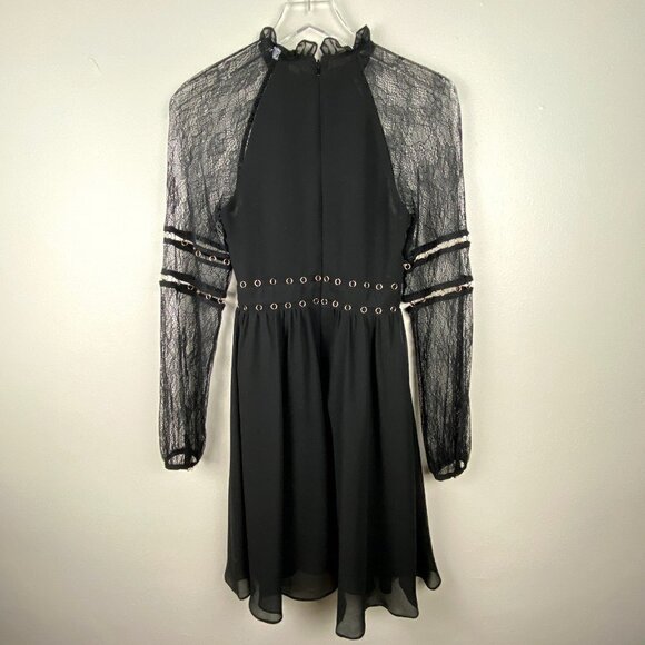 ASOS WAREHOUSE | Long Lace Sleeves Skater Dress in Black 4 - Picture 2 of 11